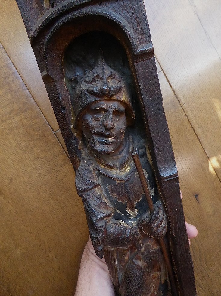 Guerrier de retable Brabant XVIe en chêne sculpté-photo-4