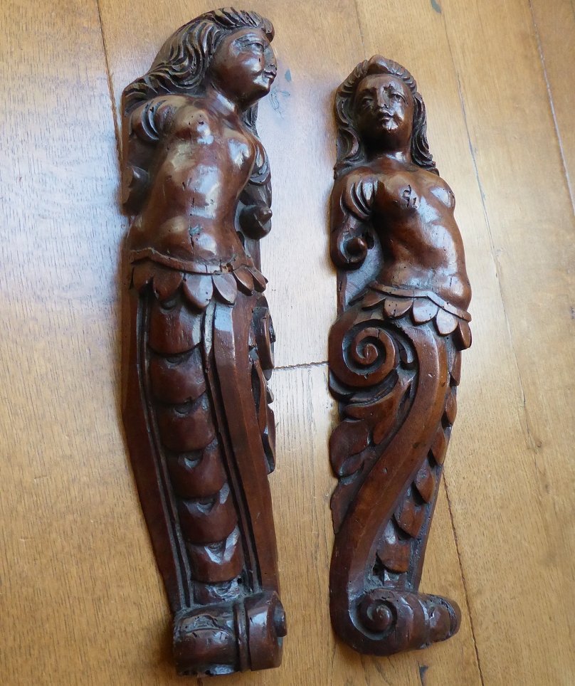 Paire de caryatides en noyer sculpté Italie XVIe siècle-photo-3