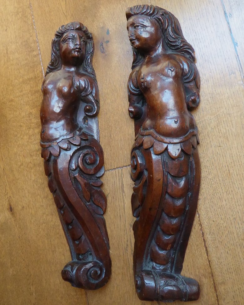 Paire de caryatides en noyer sculpté Italie XVIe siècle-photo-4