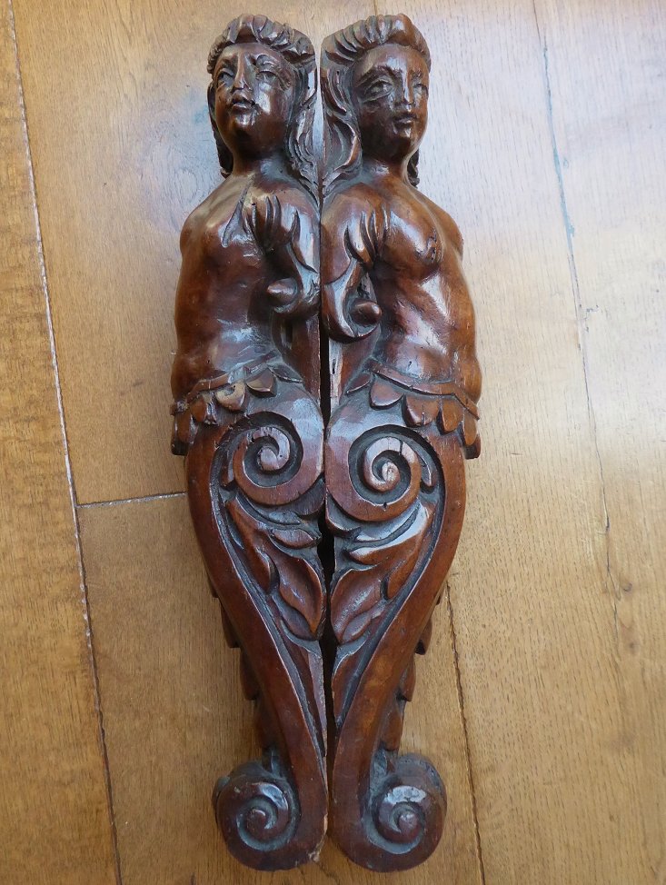 Paire de caryatides en noyer sculpté Italie XVIe siècle-photo-3