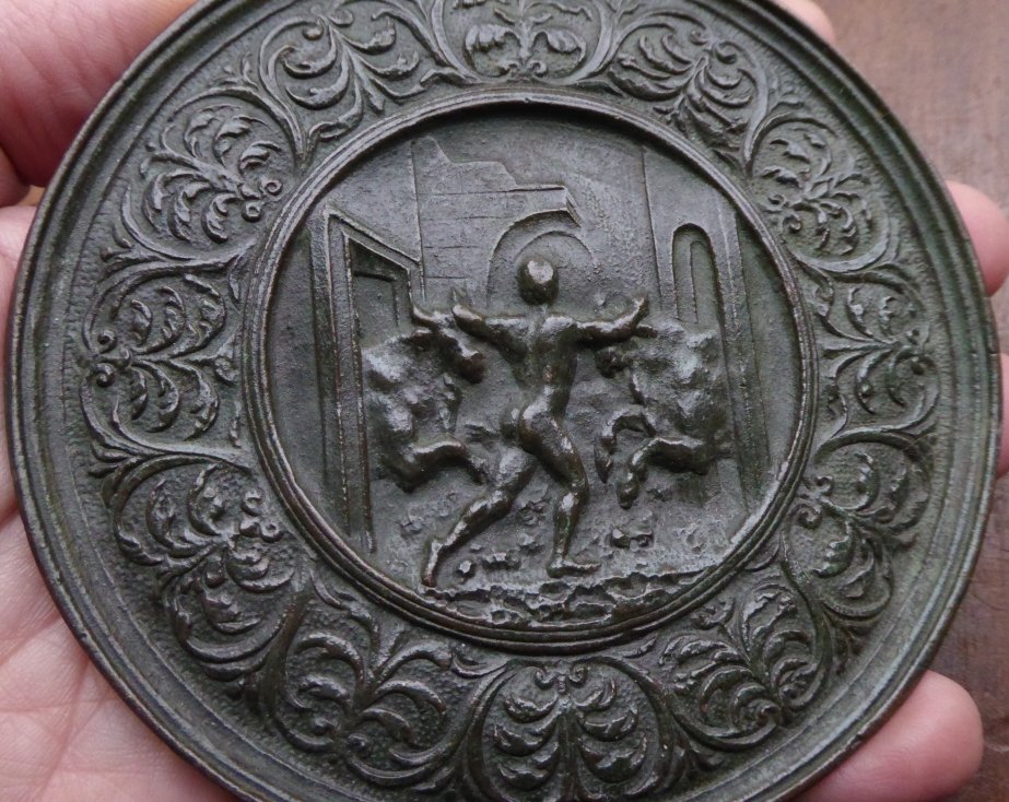 Hercule et les taureaux de Géryon - plaquette en bronze d'après Moderno-photo-4