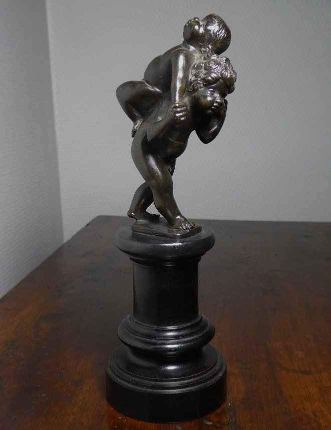 Two Playing Putti, 19th-century Bronze Based On A 17th-century Model By Leonhard Kern