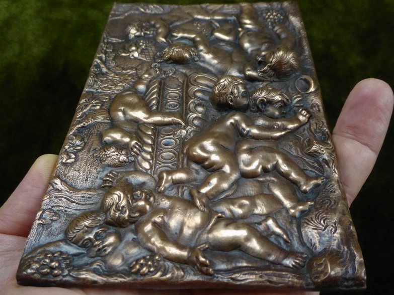 Plaquette en bronze d'après Duquesnoy représentant une bacchanale de putti-photo-6