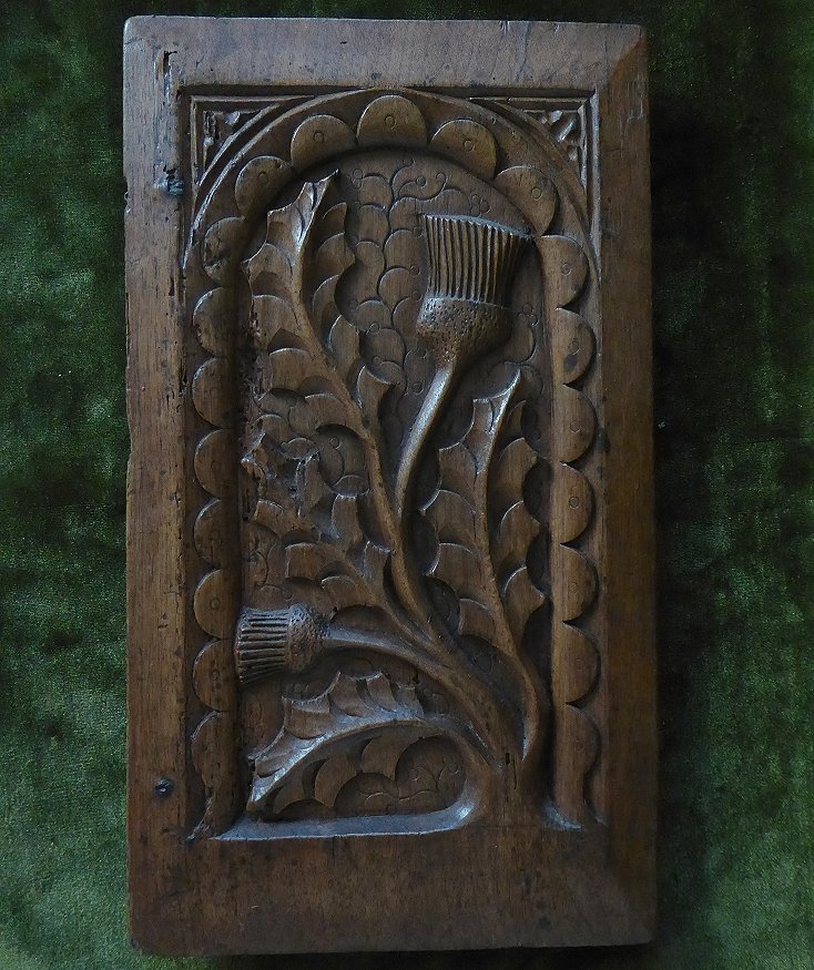 Renaissance Panel With A Thistle Motif, Carved From Walnut; 16th Century-photo-3