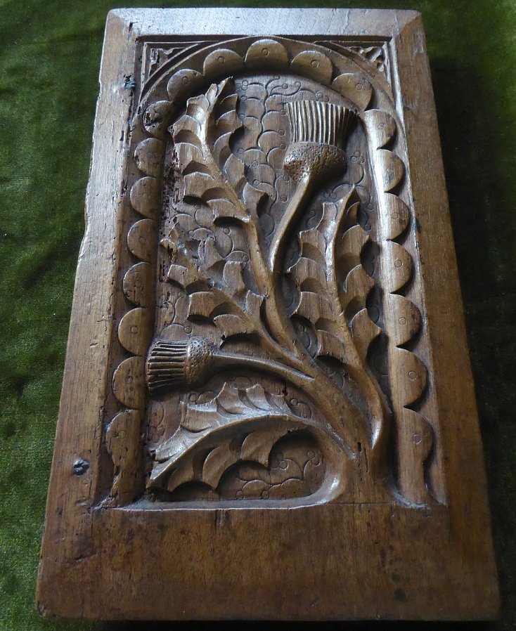 Renaissance Panel With A Thistle Motif, Carved From Walnut; 16th Century-photo-4