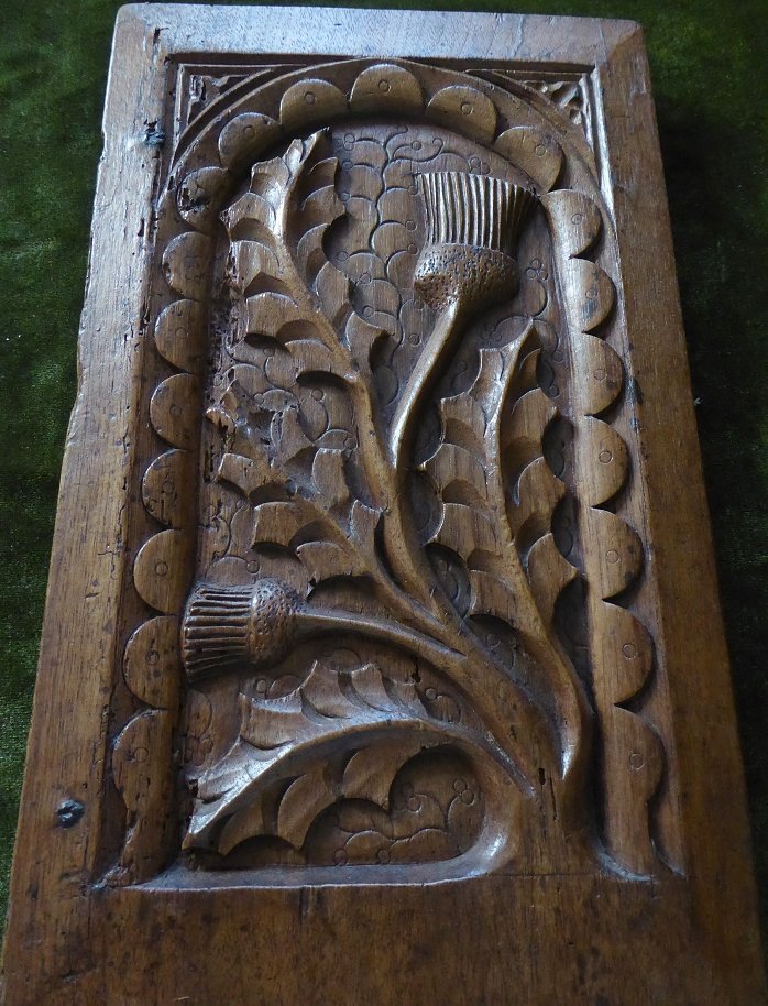 Renaissance Panel With A Thistle Motif, Carved From Walnut; 16th Century-photo-1