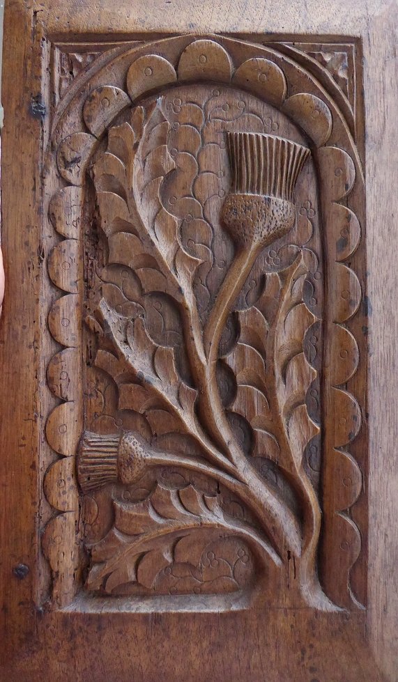 Renaissance Panel With A Thistle Motif, Carved From Walnut; 16th Century-photo-4