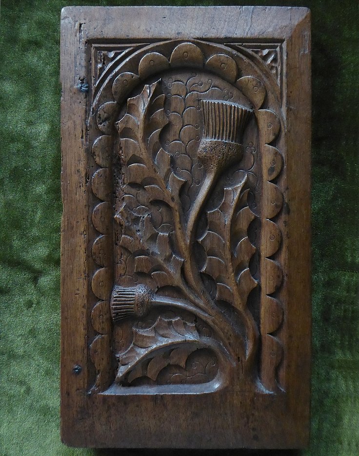 Renaissance Panel With A Thistle Motif, Carved From Walnut; 16th Century