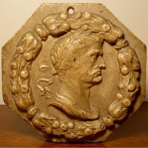 Small 16th Century Marble Relief Representing A Profile Of A Roman Emperor
