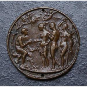 Plaquette En Bronze XVIe Représentant Le Jugement De Pâris