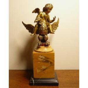 Cupid Riding An Eagle - Gilt Bronze - 18th Century Period