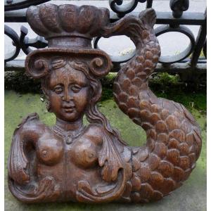 Sirène En Chêne Sculpté époque XVIe Siècle
