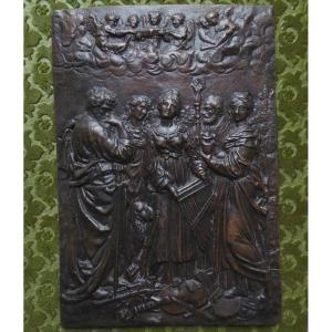l'Extase de Sainte Cécile - Plaque en bronze Italie XVIIe - Grande plaquette