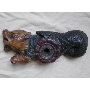 Verrou De Fût En Noyer Sculpté Polychrome - Alsace XVIIe ou XVIIIe - Barre De Tonneau