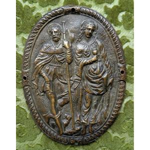 Plaquette en bronze représentant Sts Roch et Jean - Italie c.1600
