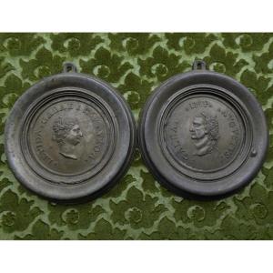 Galba Empereur et Lepida - paire de médailles XVIIIe en plomb-étain