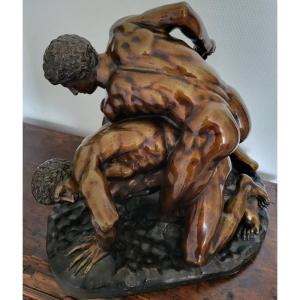 The Wrestlers - Large Bronze Group After The Antique