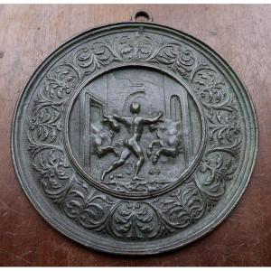 Hercule et les taureaux de Géryon - plaquette en bronze d'après Moderno