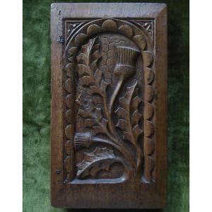 Renaissance Panel With A Thistle Motif, Carved From Walnut; 16th Century