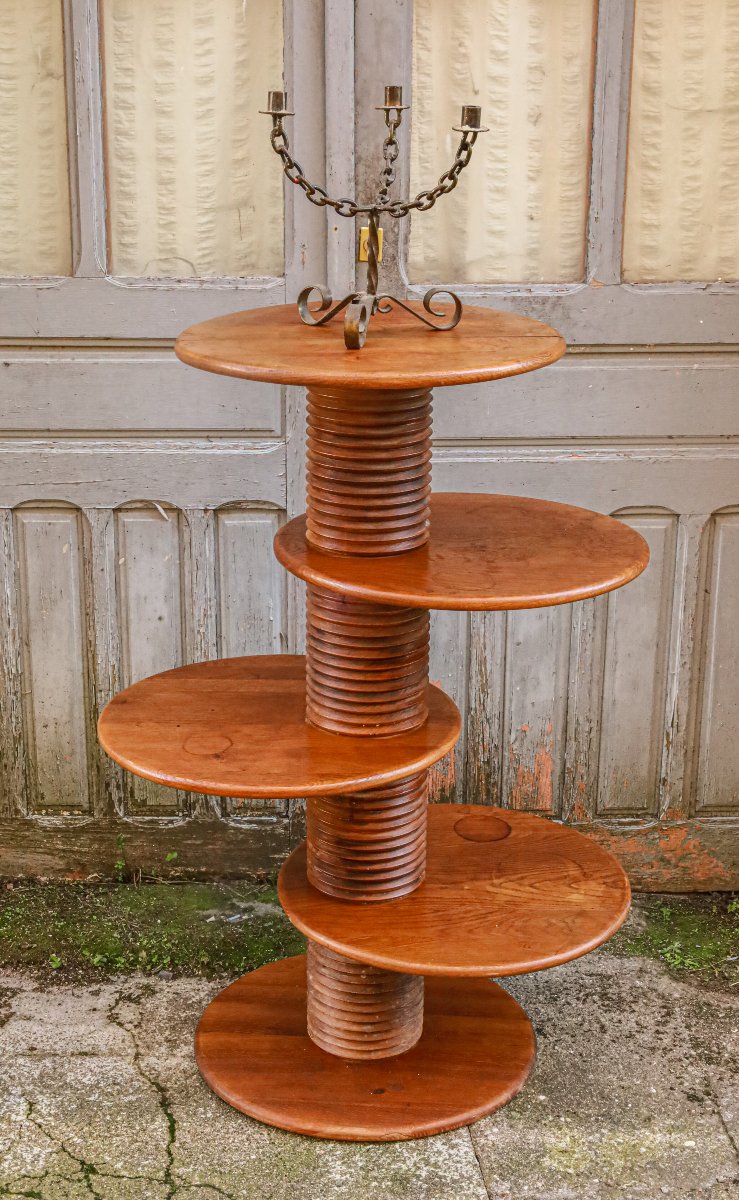 Antique Brutalist Oak Wood Display Table By Charles Dudouyt, Vintage Reconstruction-photo-2