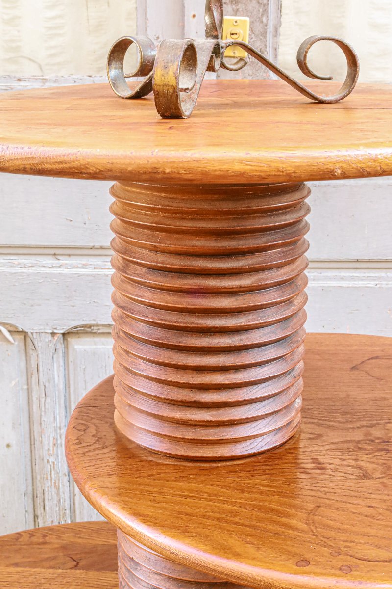 Antique Brutalist Oak Wood Display Table By Charles Dudouyt, Vintage Reconstruction-photo-3