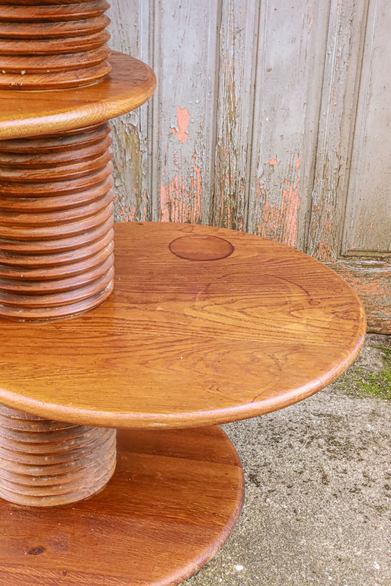 Antique Brutalist Oak Wood Display Table By Charles Dudouyt, Vintage Reconstruction-photo-4