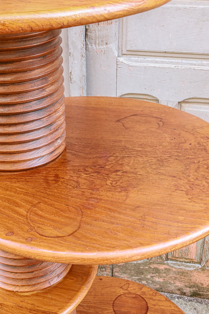 Antique Brutalist Oak Wood Display Table By Charles Dudouyt, Vintage Reconstruction-photo-1