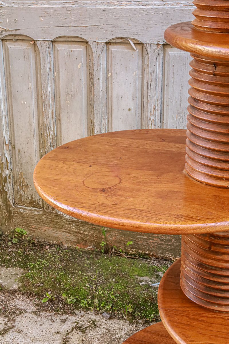 Antique Brutalist Oak Wood Display Table By Charles Dudouyt, Vintage Reconstruction-photo-2