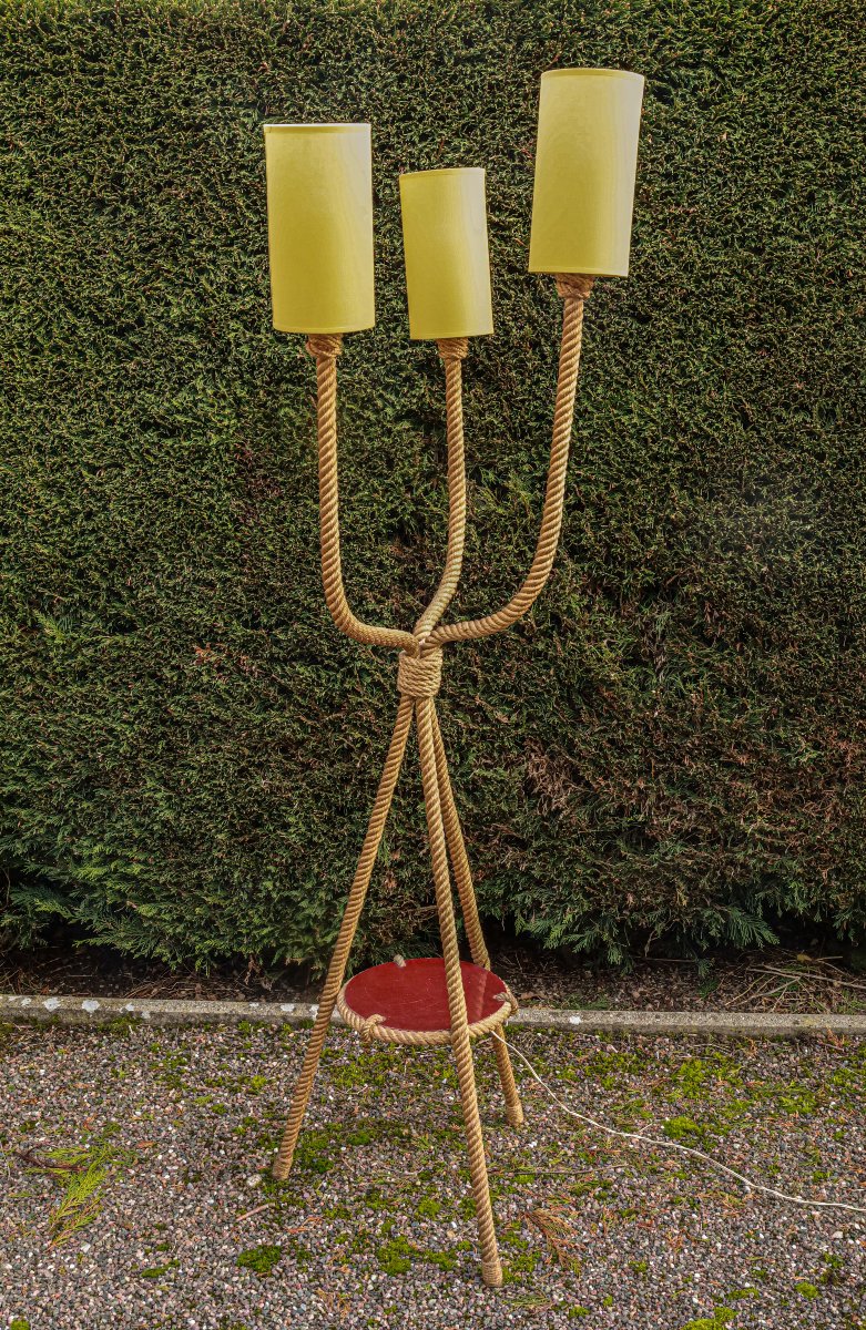 Ancien lampadaire en corde tripode design Audoux Minet vintage-photo-1