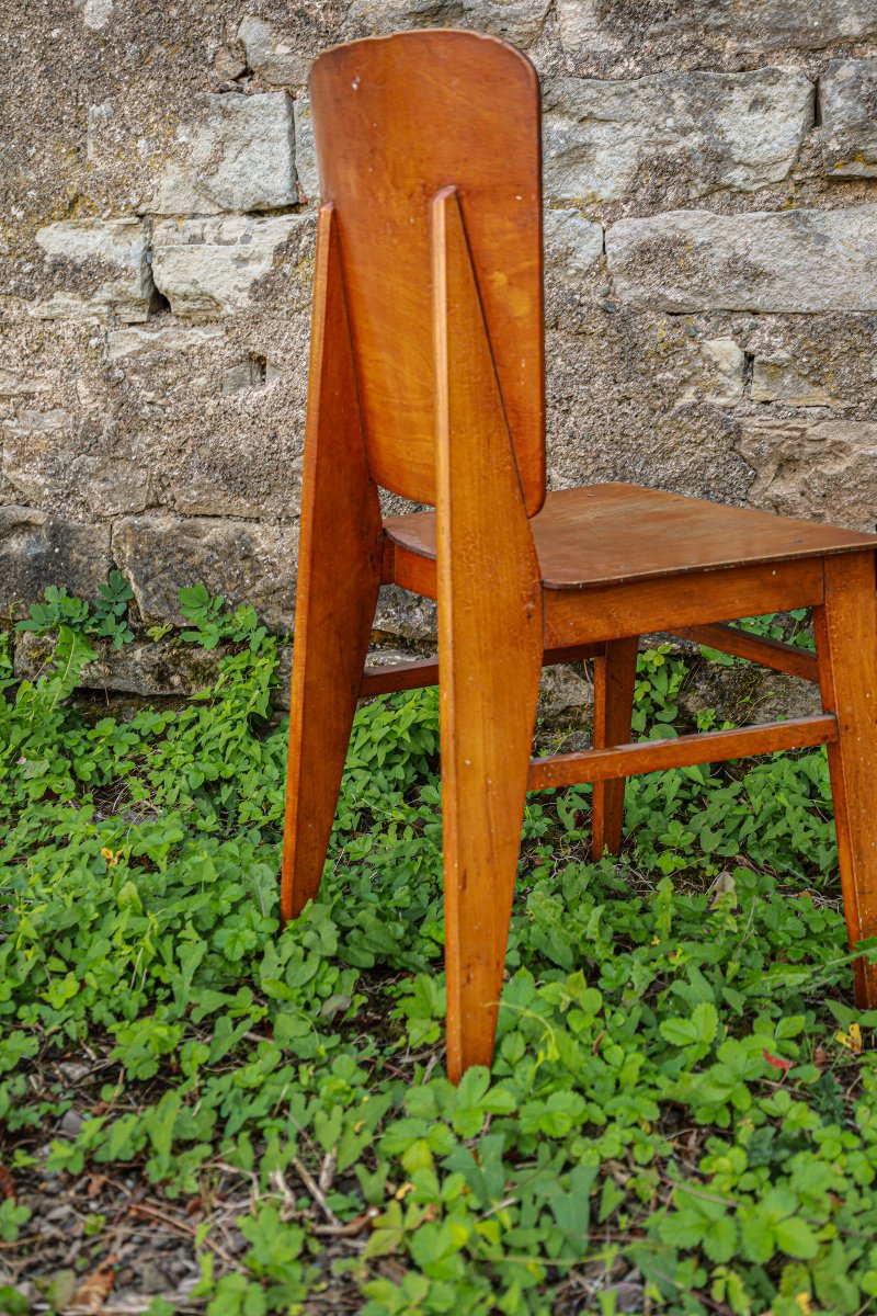 Rare Vintage Jean Prouvé All-wood Chair From The Vauconsant Factory.-photo-1