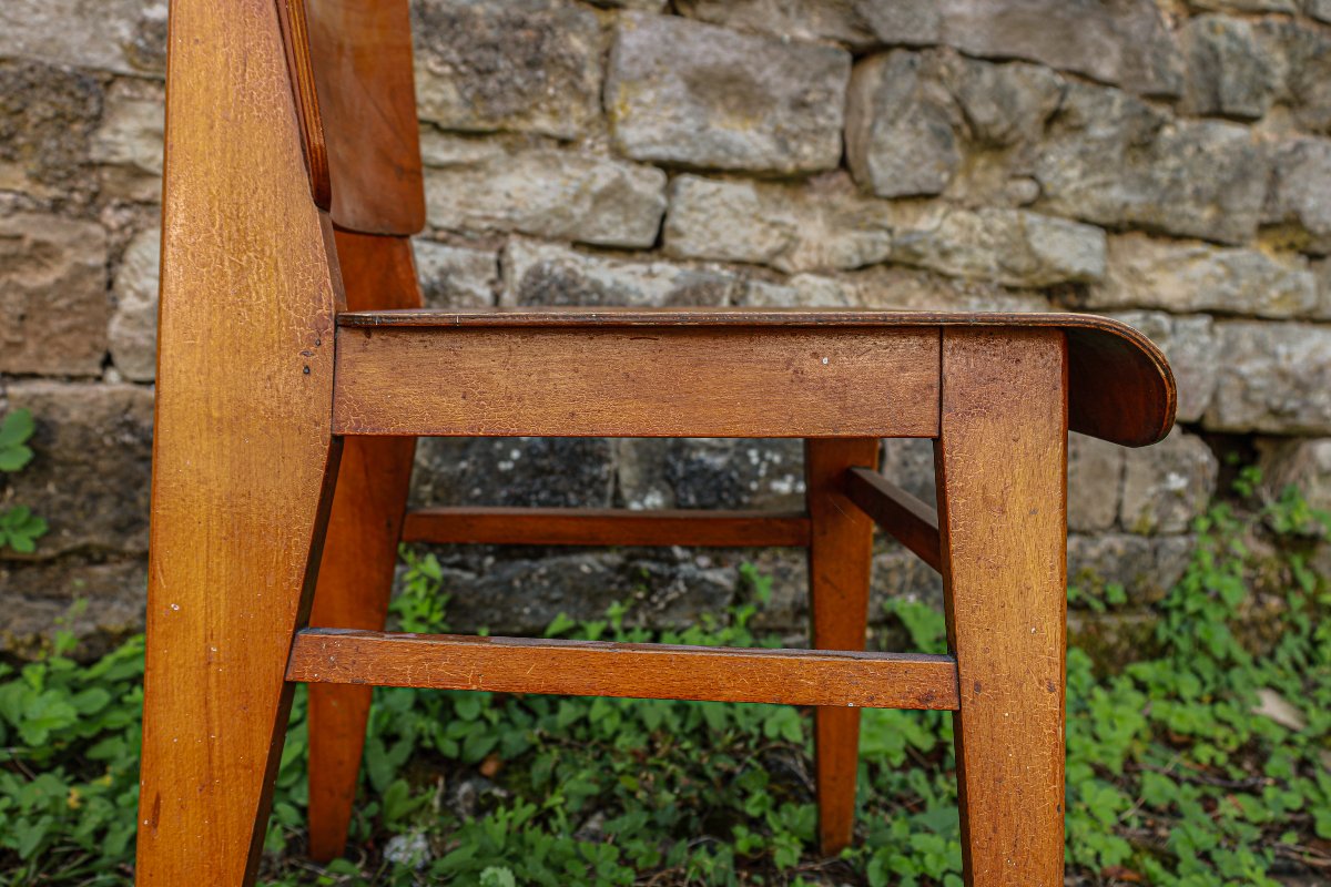 Rare Vintage Jean Prouvé All-wood Chair From The Vauconsant Factory.-photo-7