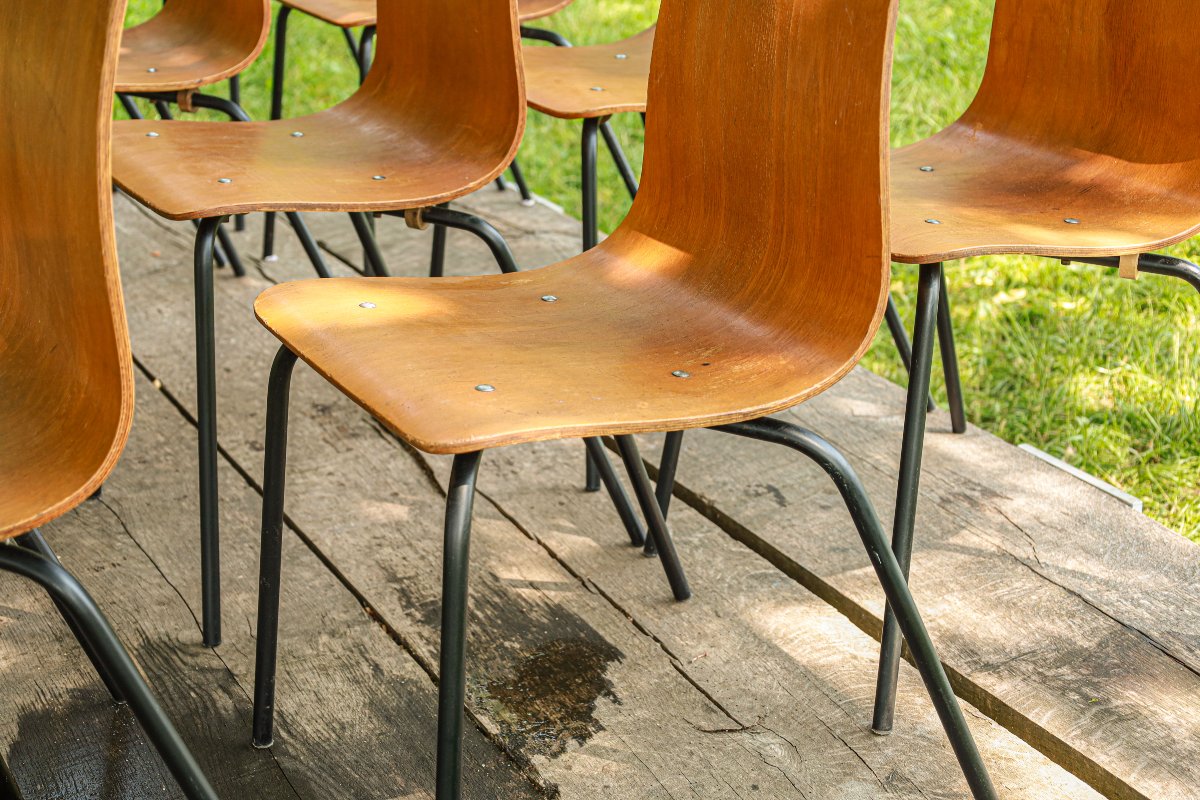 Set Of 12 Pierre Guariche Papyrus Chairs, 1950s/60s Vintage Design, Steiner Paris-photo-3