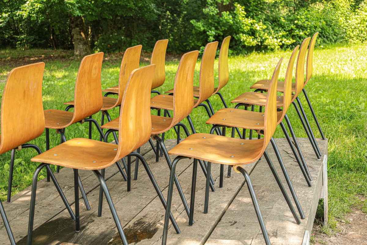 Set Of 12 Pierre Guariche Papyrus Chairs, 1950s/60s Vintage Design, Steiner Paris-photo-4