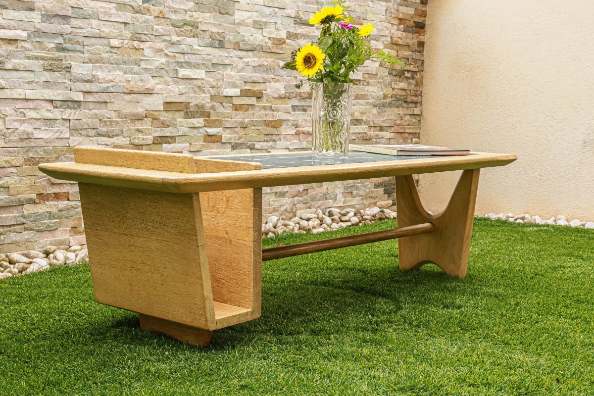 Vintage Coffee Table Designed By Guillerme And Chambron, Thibault Model, Light Solid Oak-photo-2