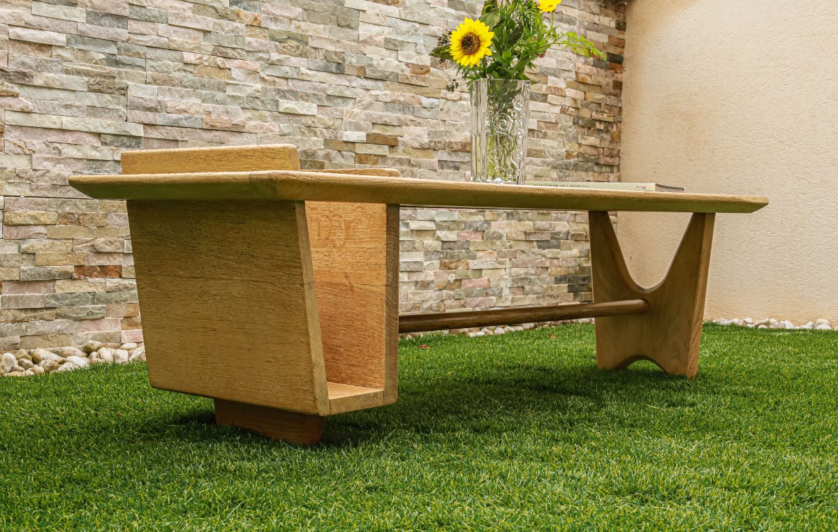 Vintage Coffee Table Designed By Guillerme And Chambron, Thibault Model, Light Solid Oak