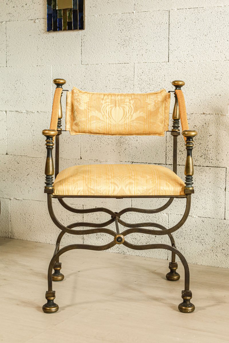Paire de fauteuils curule design italien Iron Savonarola Dante vintage Hollywood Regency-photo-2