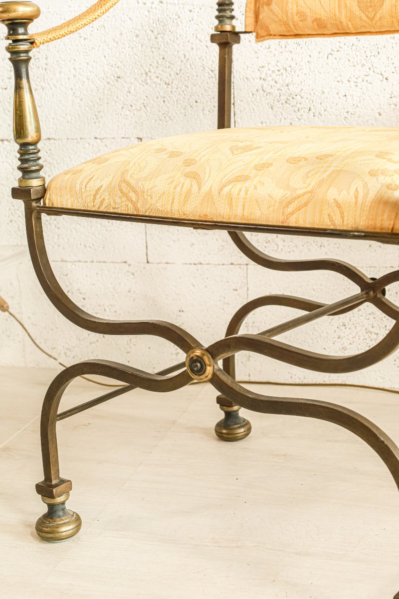 Paire de fauteuils curule design italien Iron Savonarola Dante vintage Hollywood Regency-photo-5