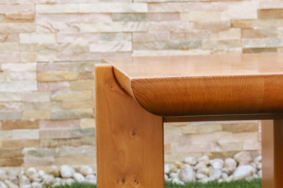 Rare Elm Coffee Table Luigi Gorgoni Brutalist Vintage Italian Design-photo-1