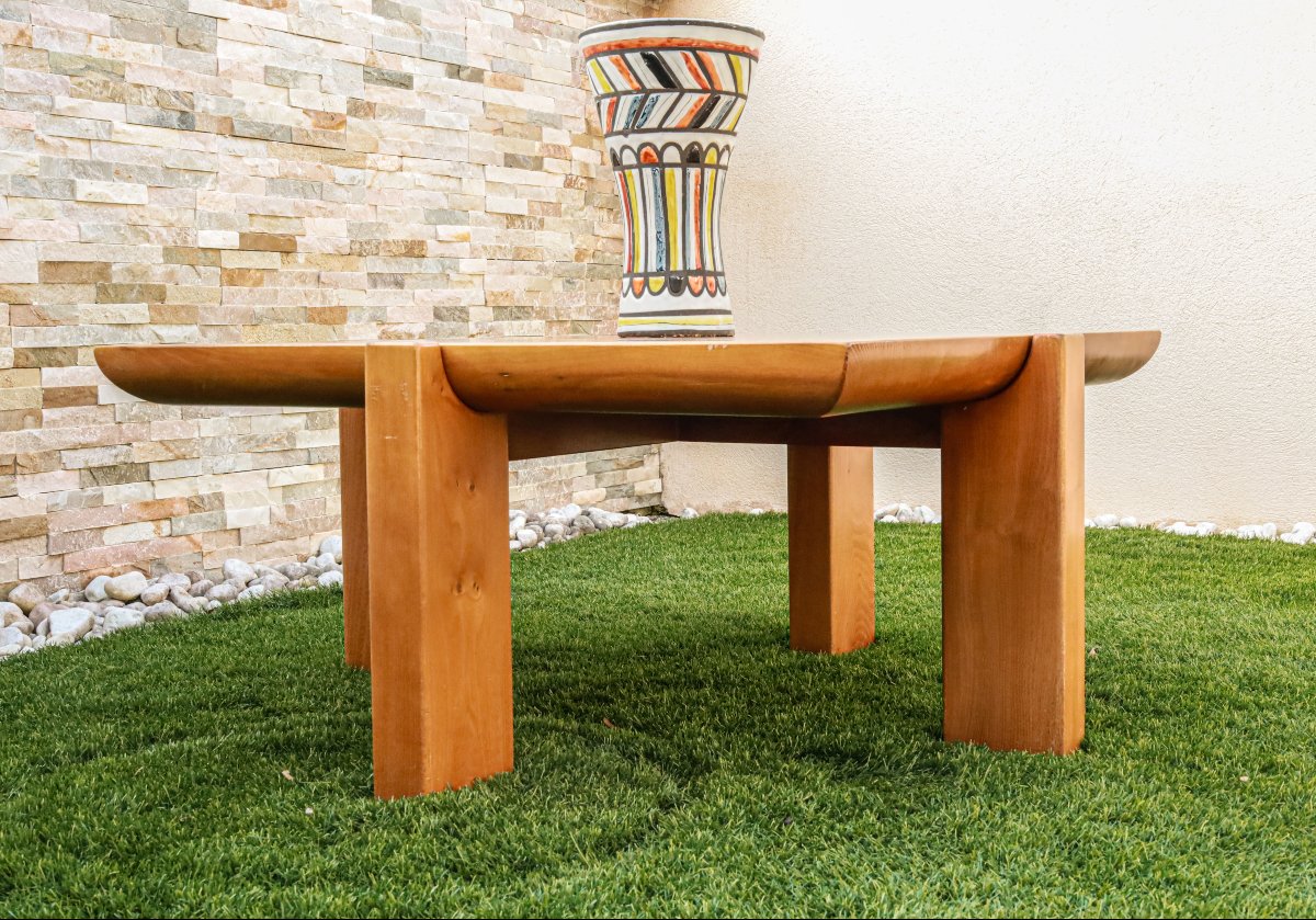 Rare Elm Coffee Table Luigi Gorgoni Brutalist Vintage Italian Design-photo-2