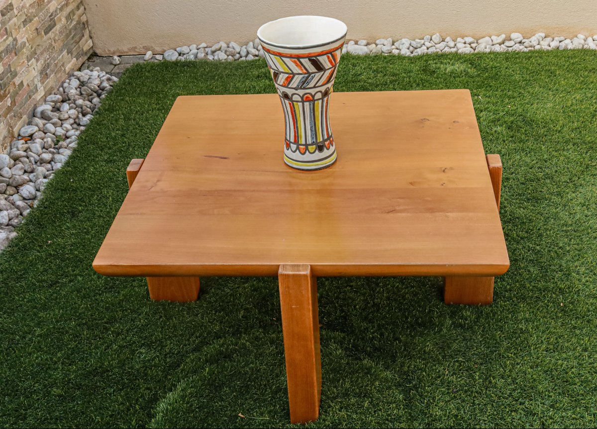 Rare Elm Coffee Table Luigi Gorgoni Brutalist Vintage Italian Design-photo-3