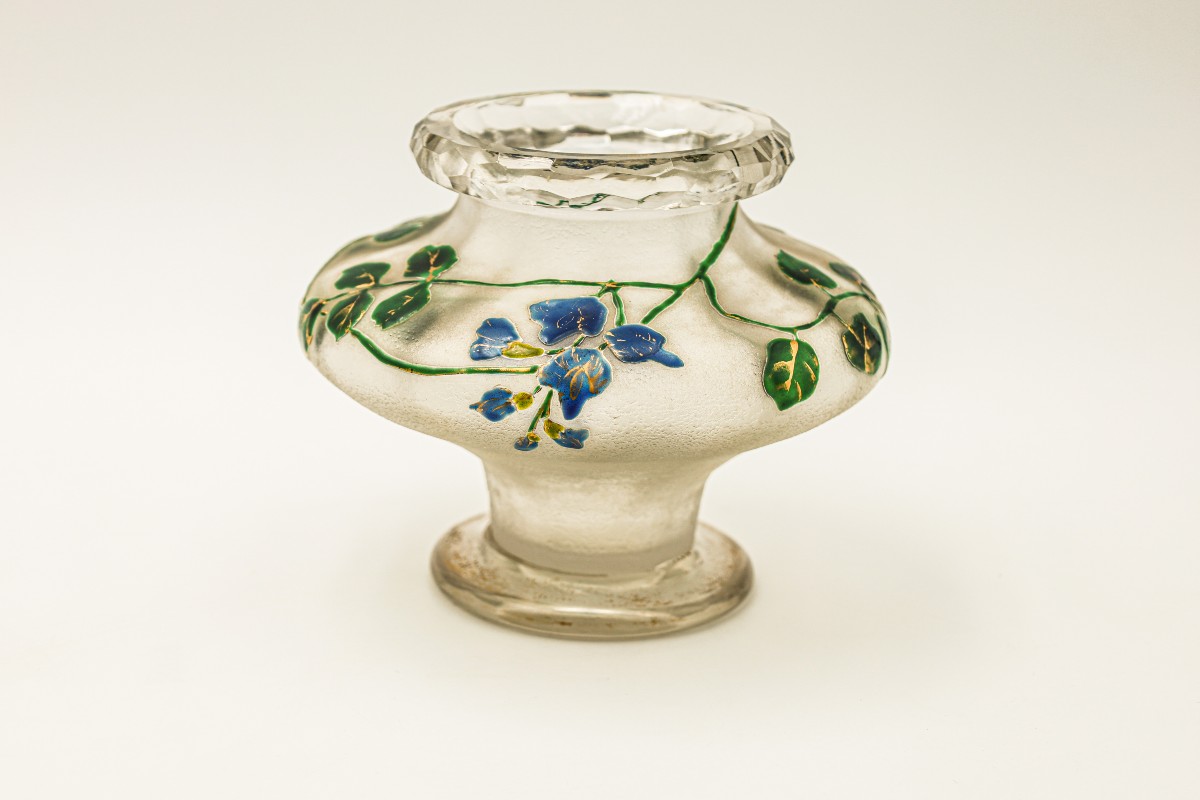 Ancien vase en verre émaillé Verrerie Saint Denis Art Nouveau