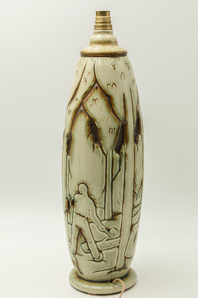 Antique Stoneware Lamp Base, Mougin Art Deco Style, Nancy School-photo-3