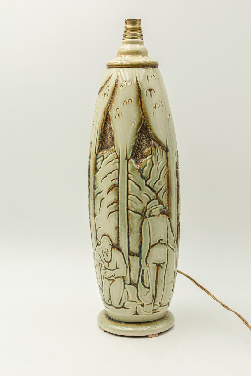 Antique Stoneware Lamp Base, Mougin Art Deco Style, Nancy School
