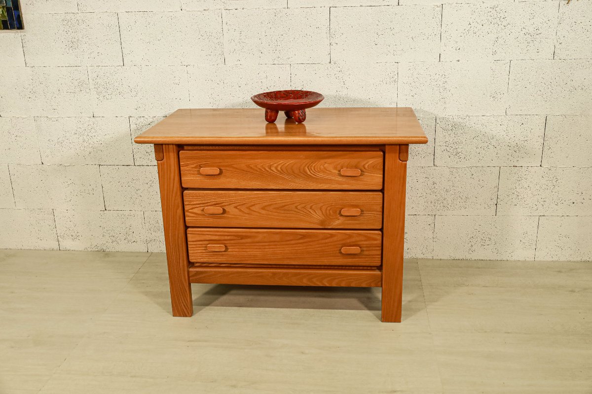 Ancienne commode 3 tiroirs orme design vintage-photo-2