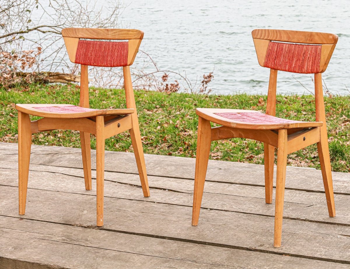 Lot de 3 chaises Roger Landault édition Robert Sentou vintage design 50 60-photo-2