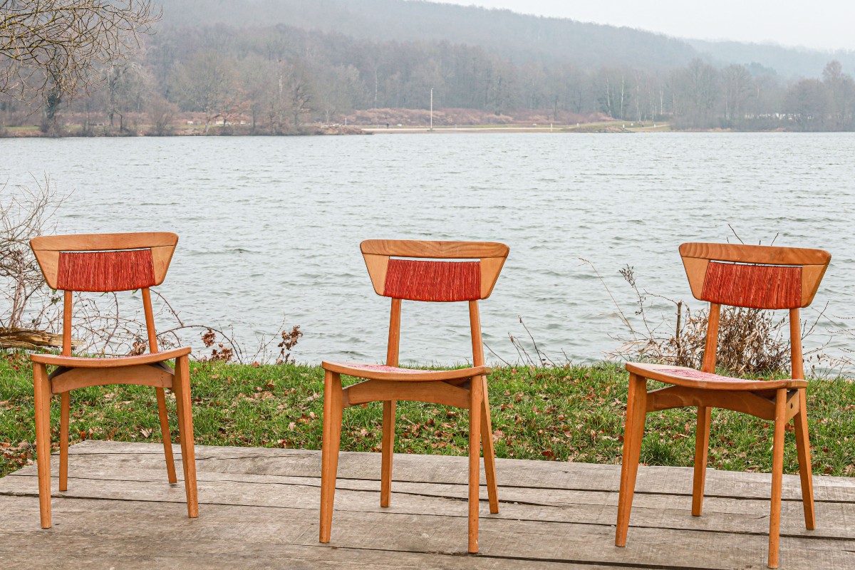 Lot de 3 chaises Roger Landault édition Robert Sentou vintage design 50 60