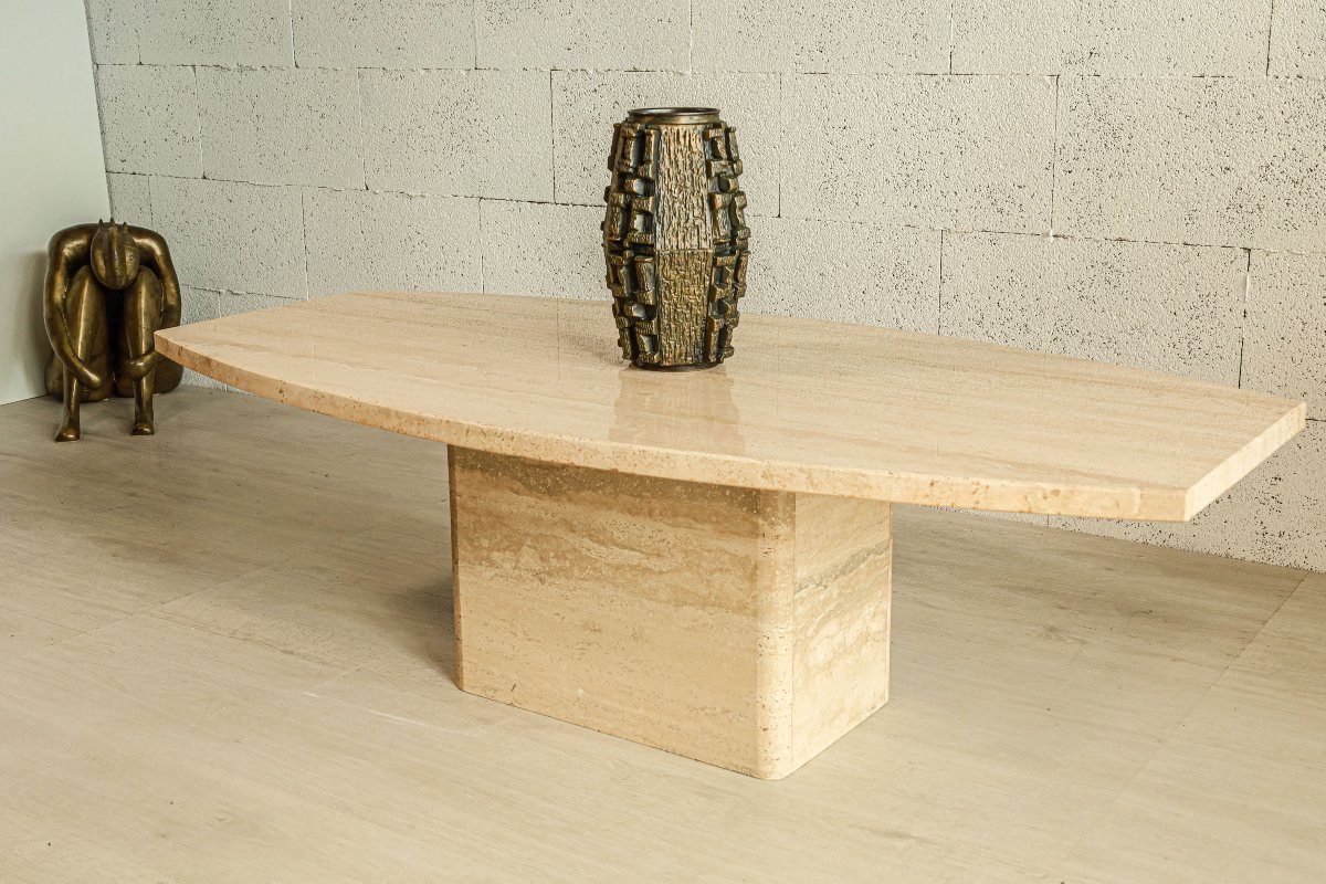 High-quality Vintage Brutalist Travertine Coffee Table, 1980s Design-photo-1