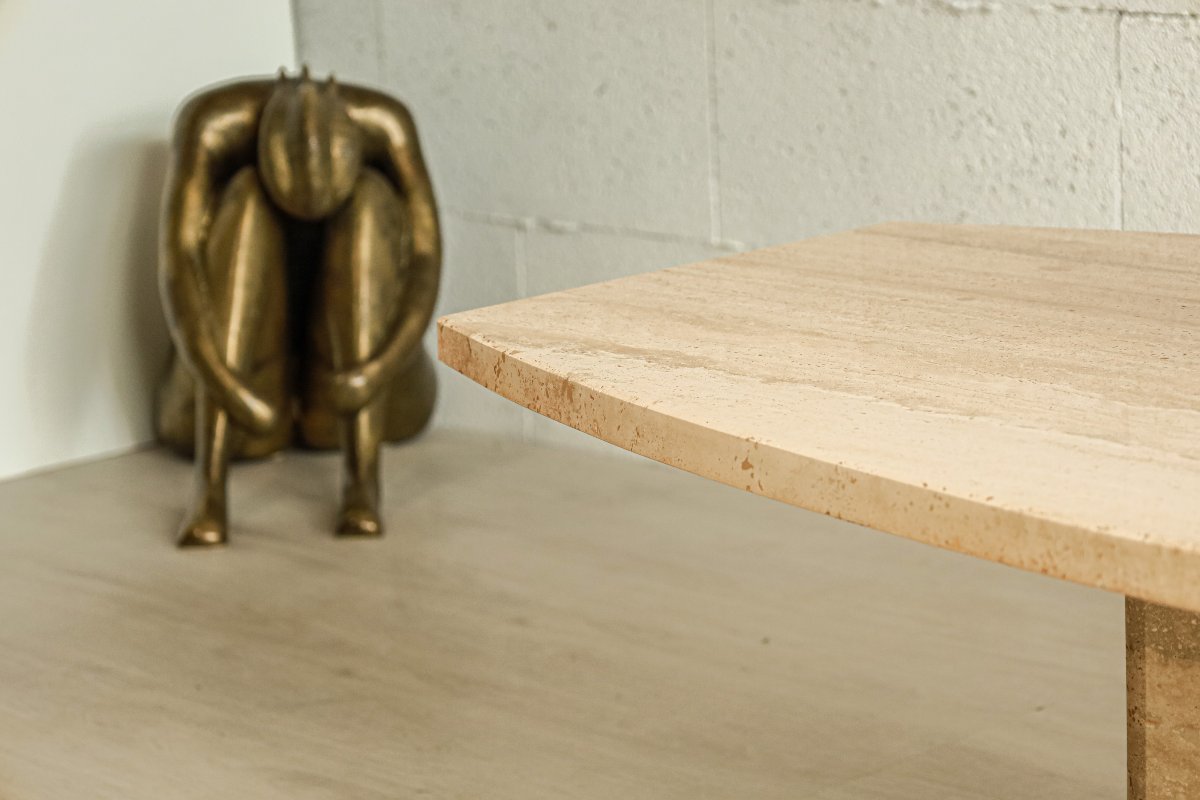 High-quality Vintage Brutalist Travertine Coffee Table, 1980s Design-photo-2