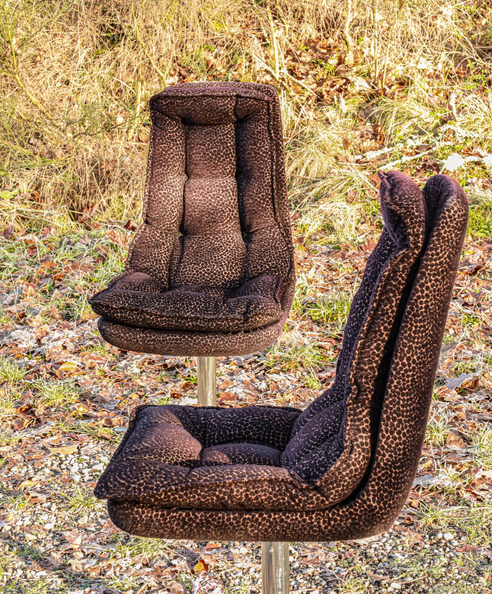 Lot de 4 chaises pivotantes vintage Space Age design 70 léopard-photo-4