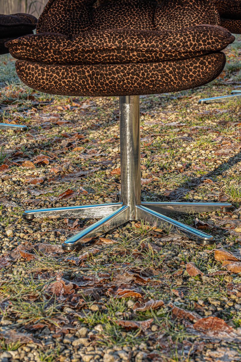 Lot de 4 chaises pivotantes vintage Space Age design 70 léopard-photo-1